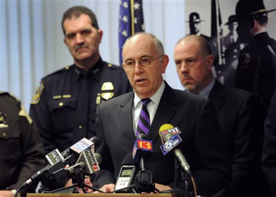 Marion County Prosecutor Terry Curry speaks Thursday during a news conference regarding the murder of Indianapolis Metropolitan Police Department Officer David Moore.&nbsp;Prosecutors announced charges against 60-year-old Thomas Hardy, a convicted felon they say fatally shot Moore during a traffic stop.